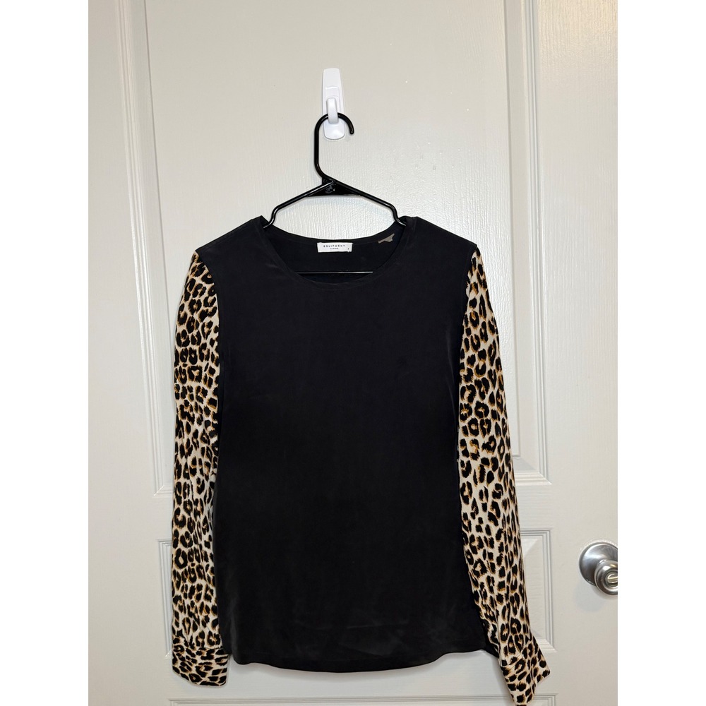 Equipment Femme S Liam Silk Blouse Women's Top Leopard Cheetah Print Sleeves